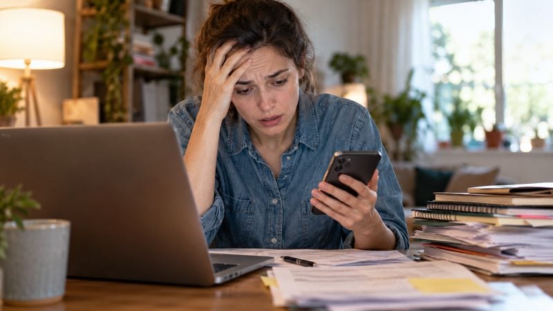 کاربر خسته از پیام‌های زیاد روی تلفن همراه در خانه
