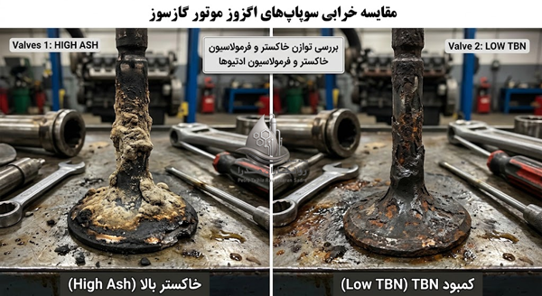 خرابی سوپاپ اگزوز موتور گازسوز بر اثر عدم تعادل خاکستر و TBN روغن