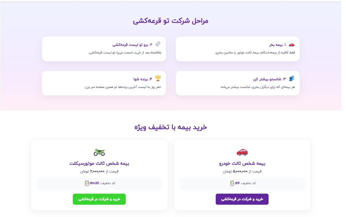 مراحل شرکت در قرعه کشی کمپین بیمه دات کام