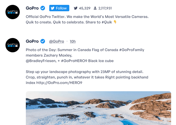 توئیت برند گوپرو در ایکس