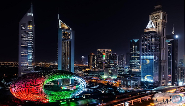 تصویری از ساختمان موزه آینده دبی در شب